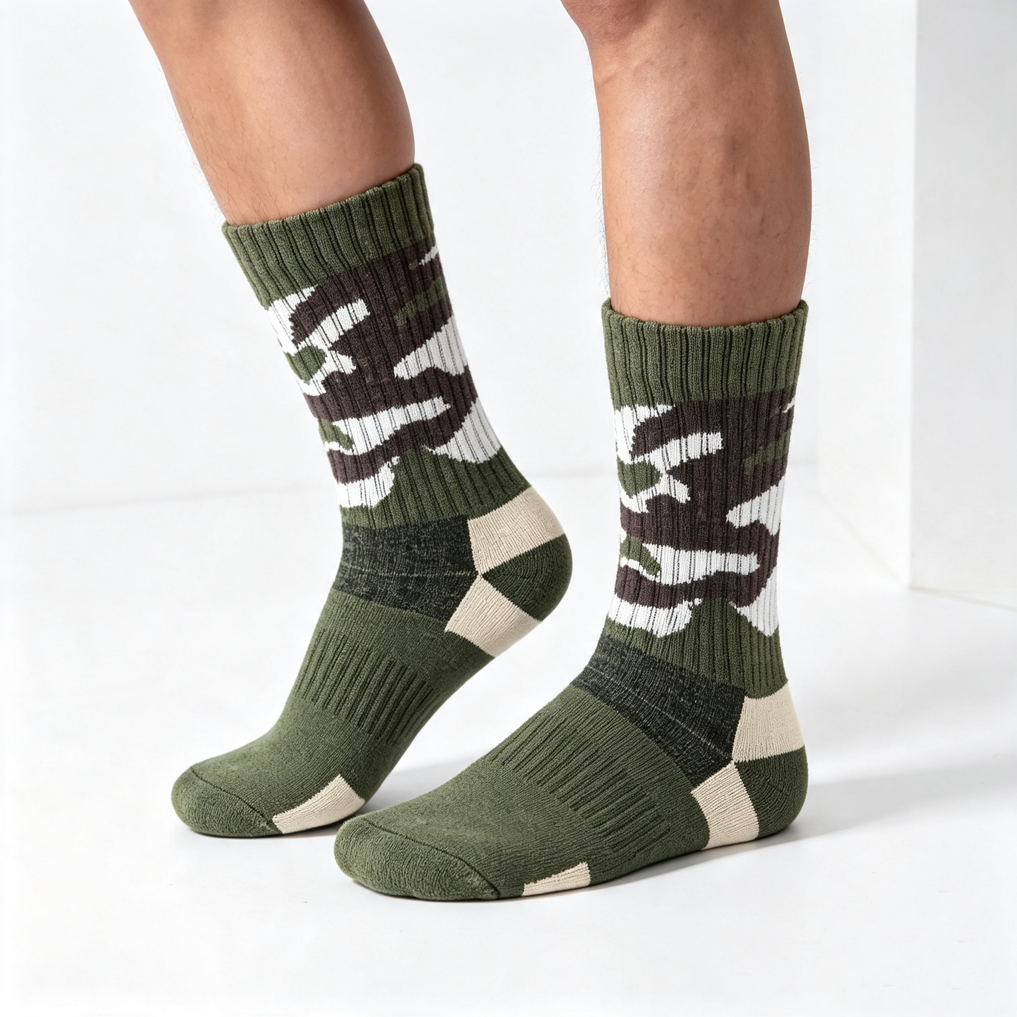 Men’s Army Green Camouflage Crew Socks - Image 2