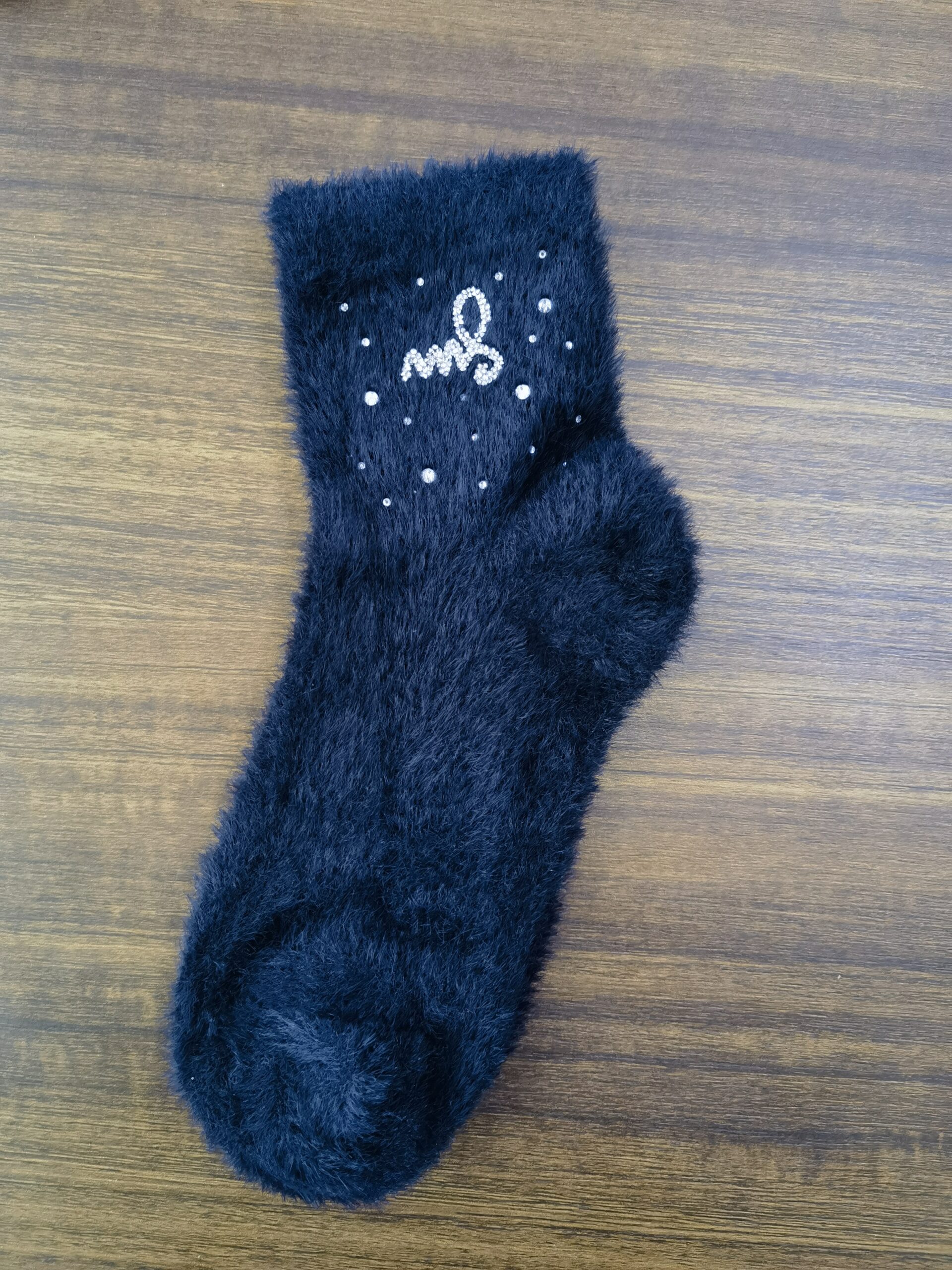 Mink Fleece Women's Socks with Rhinestone Detail