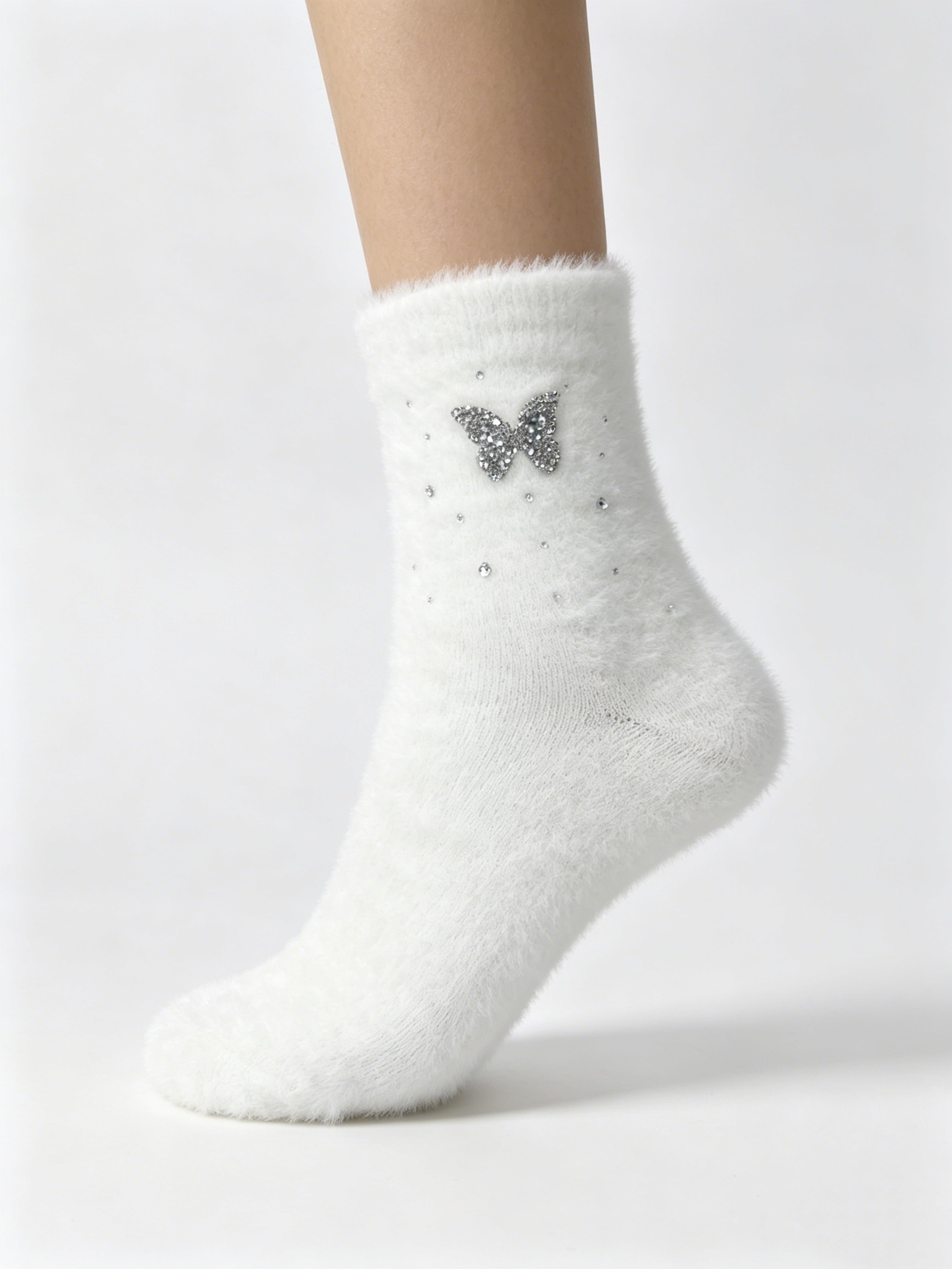 Mink Fleece Women's Socks with Rhinestone Detail - Image 7